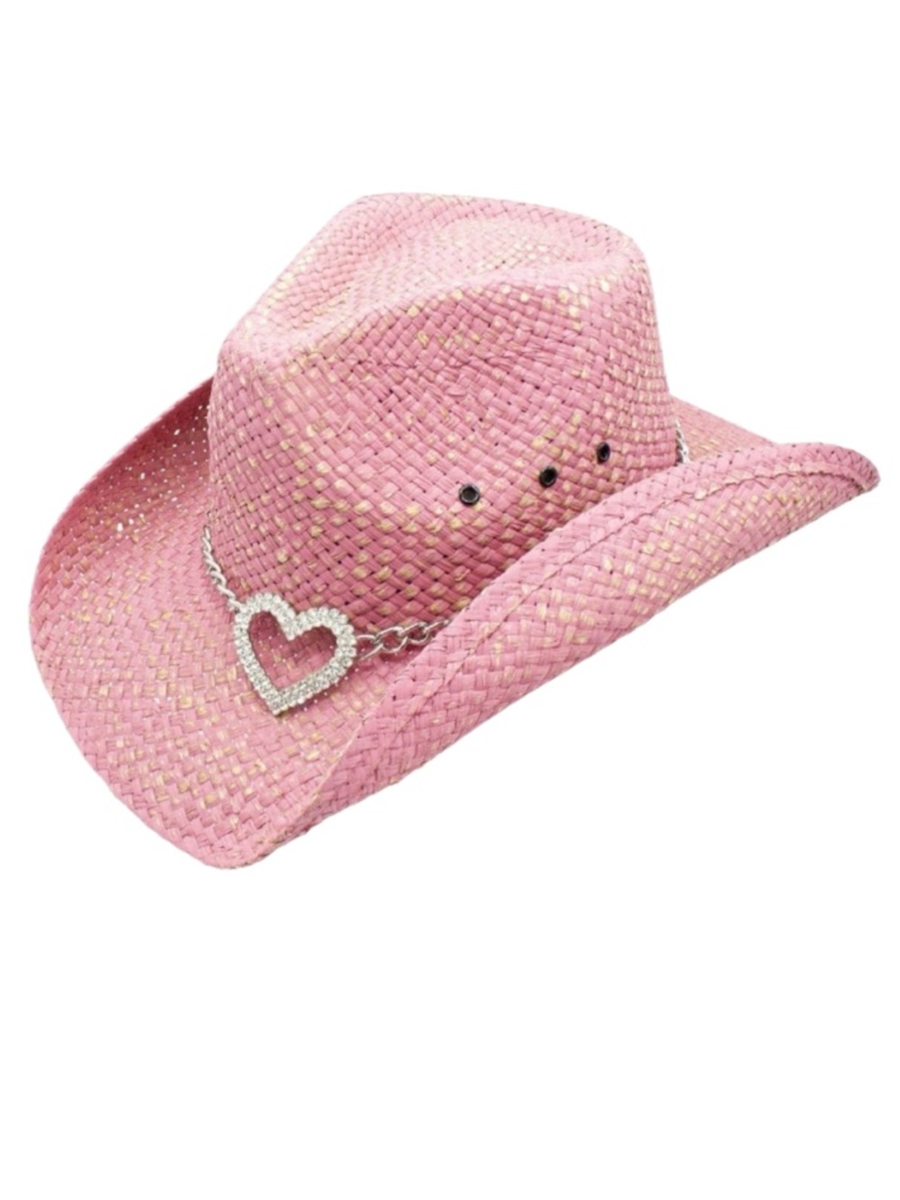 Peter Grimm Pink Straw Western Cowboy Hat w Heart Chain